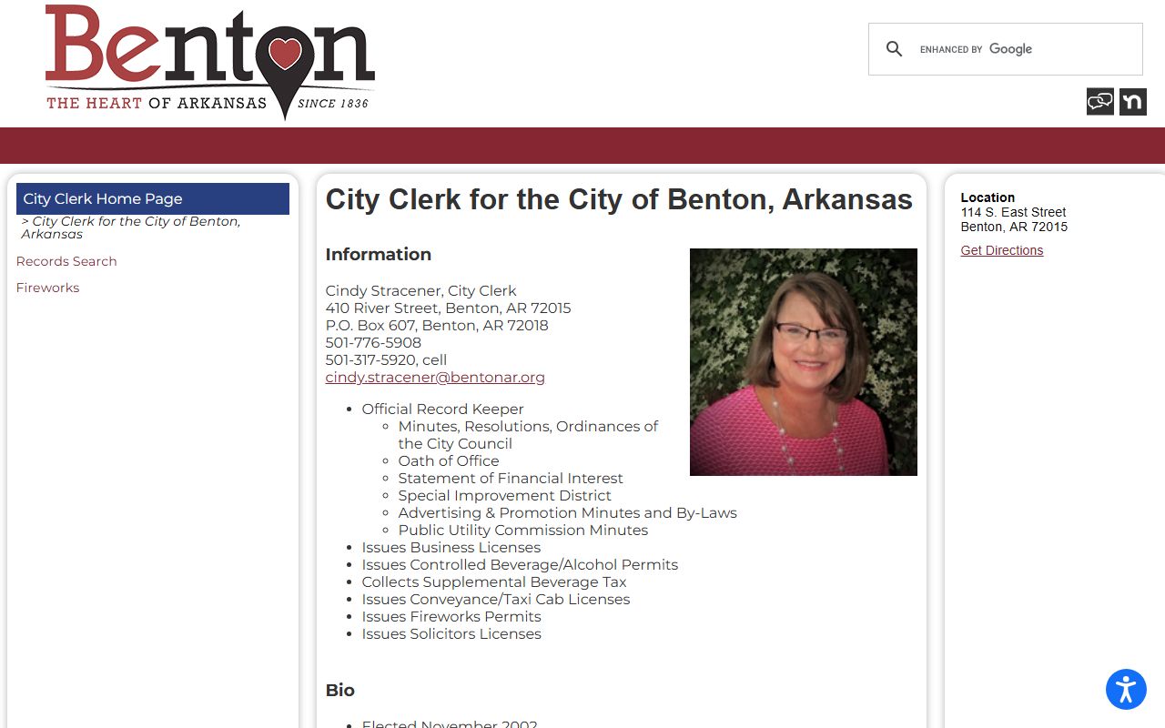 Benton City Clerk office page showing municipal record services for Benton Death Index research