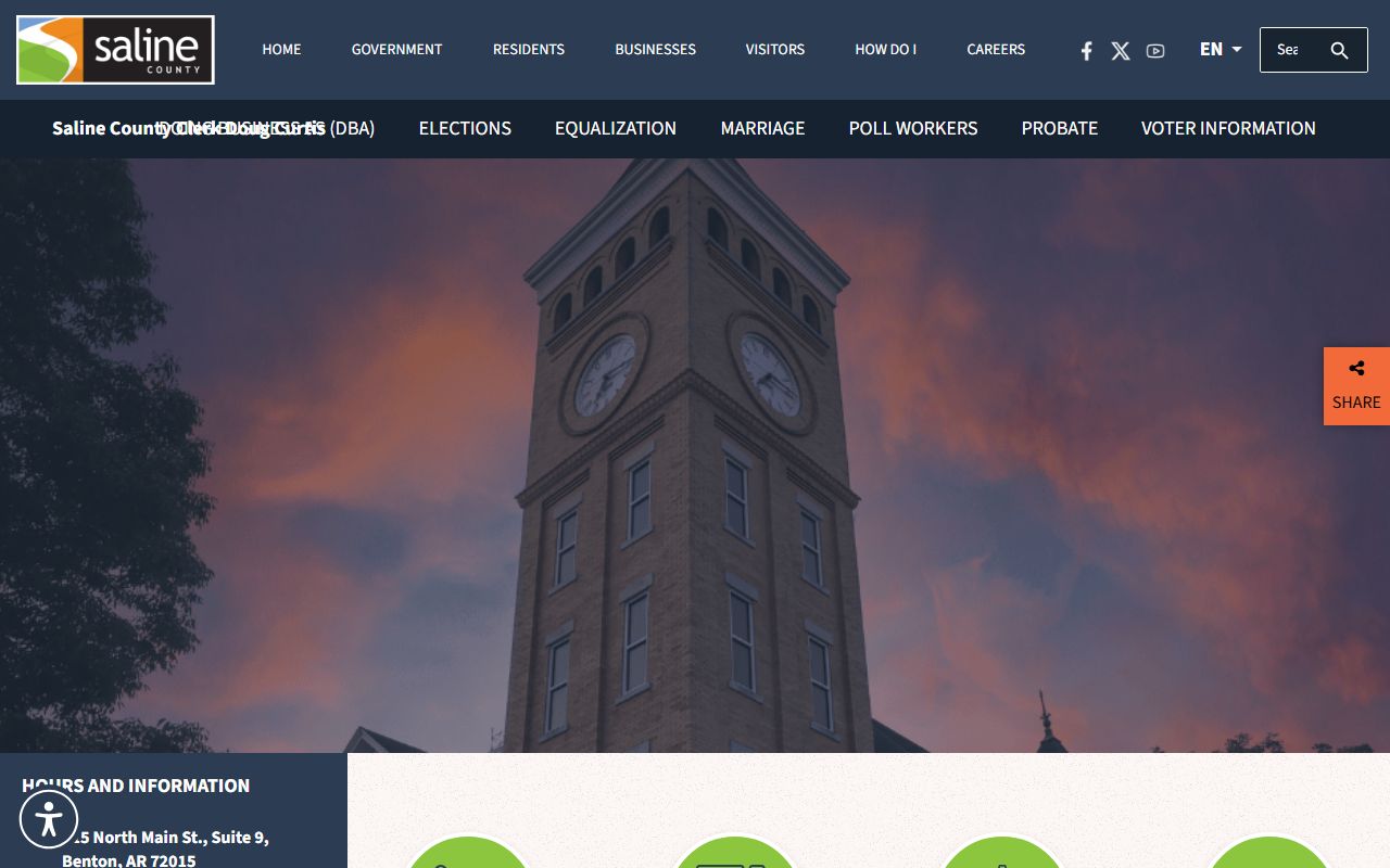 Saline County Clerk office page for Benton Death Index research, marriage and probate records