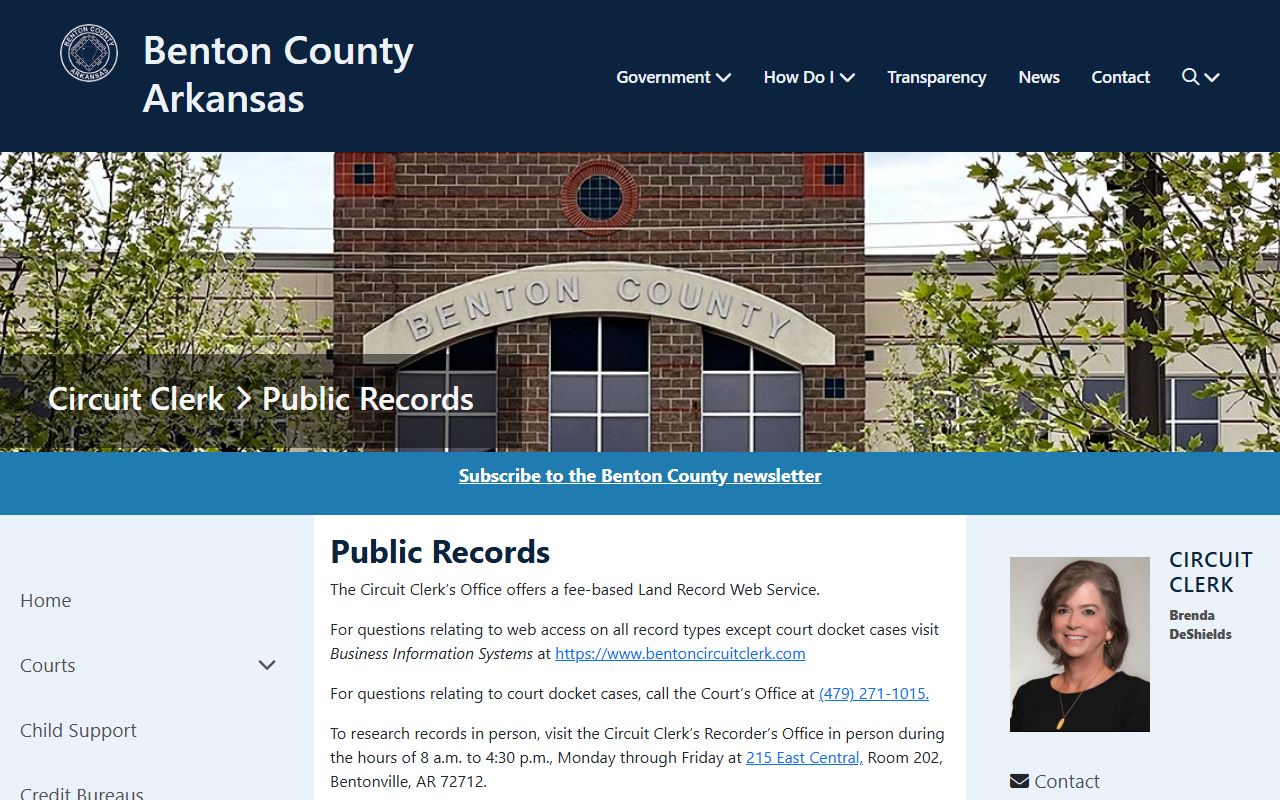 Benton County Circuit Clerk public records page for Bentonville Death Index and court record research