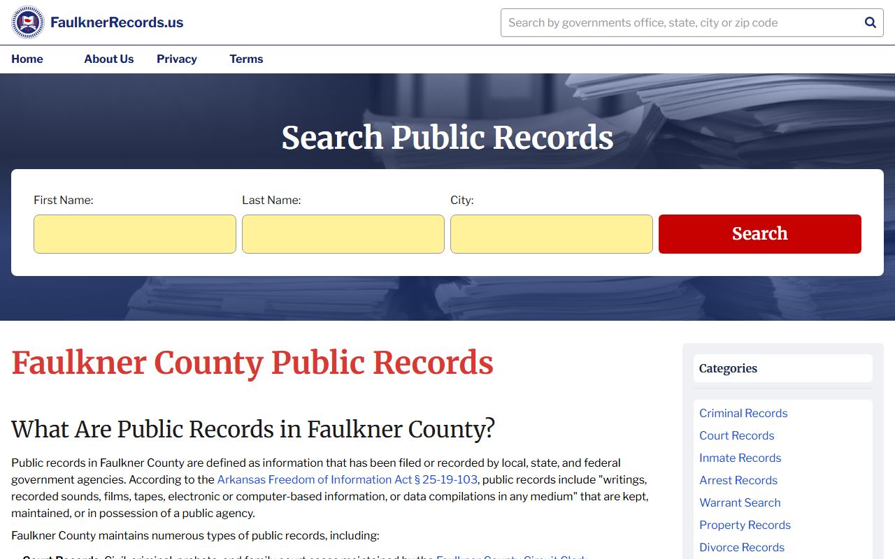 Faulkner County records portal, a resource for Conway Death Index and related Faulkner County public records