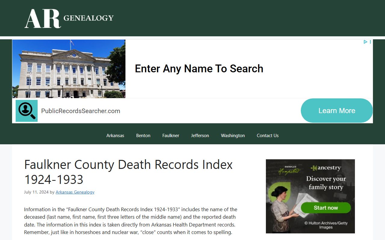 Conway Public Library genealogy resources and Faulkner County Death Records Index for Conway Death Index research