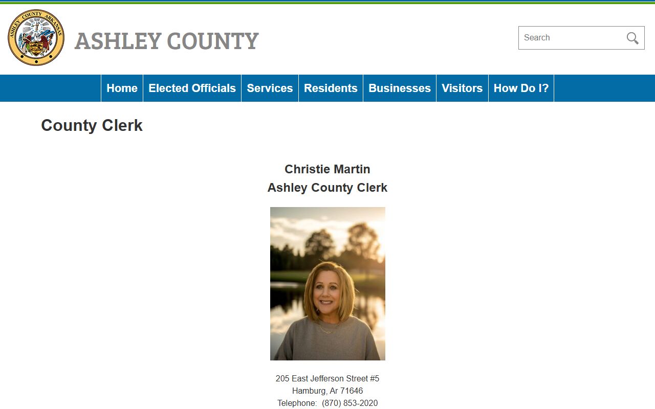 Ashley County Clerk official website for probate and marriage records supporting the Ashley County Death Index