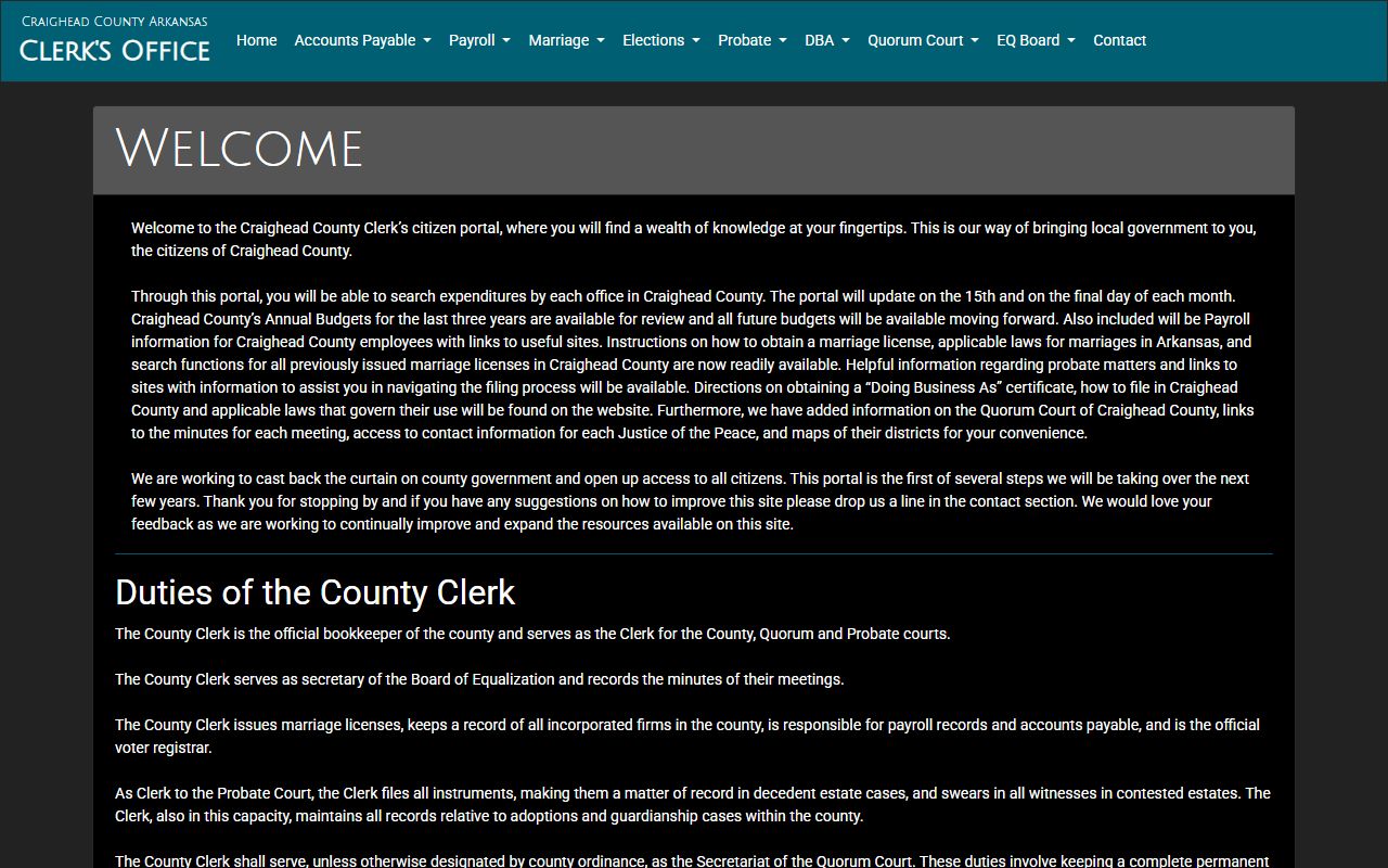 Craighead County Clerk Citizen Portal for probate and court records supporting the Death Index