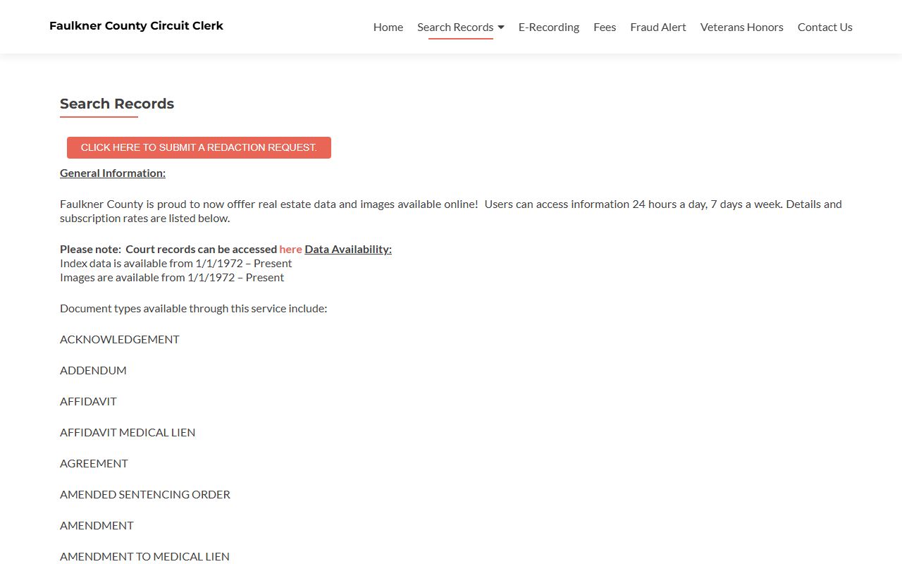 Faulkner County Circuit Clerk online records search for death index documents