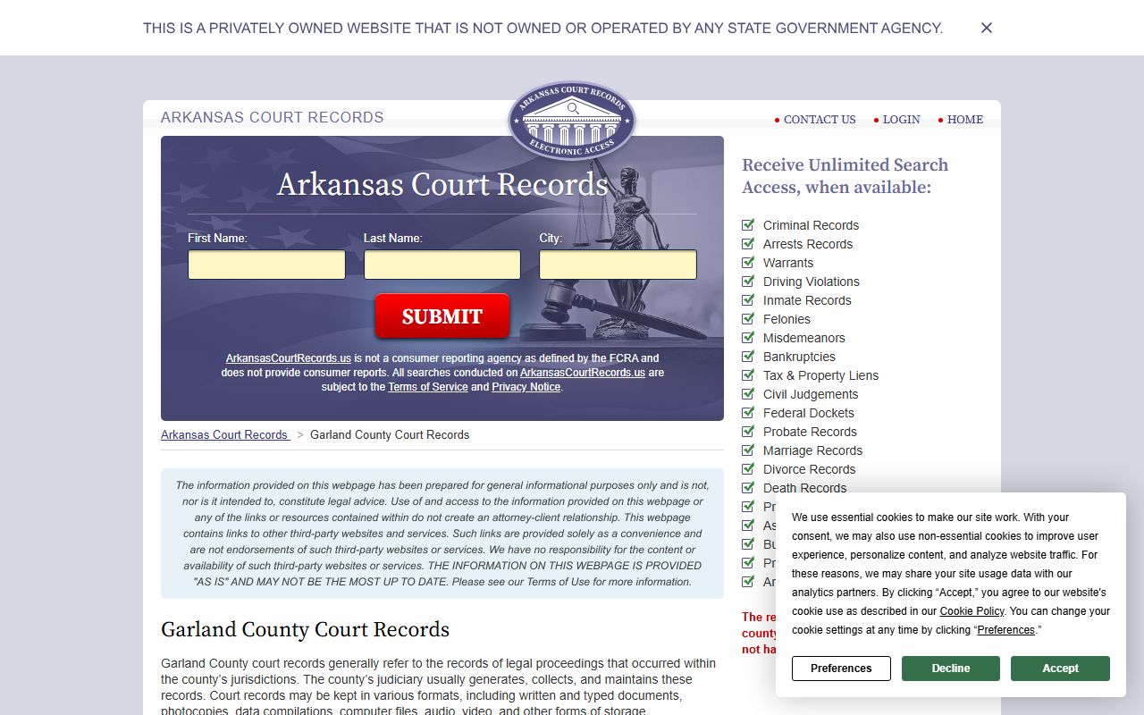 Garland County court records search portal for death index and probate research