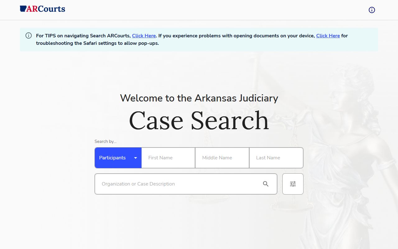 Arkansas CourtConnect system for probate and court record searches